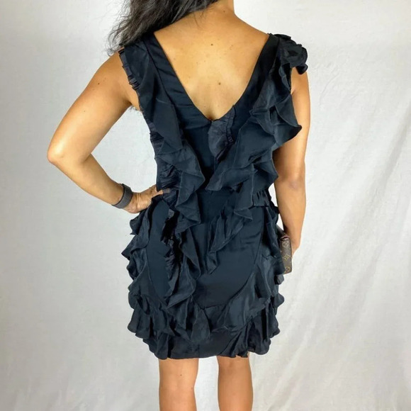 Marchesa Notte Black Silk Ruffle Cocktail Dress $795 - Picture 5 of 10